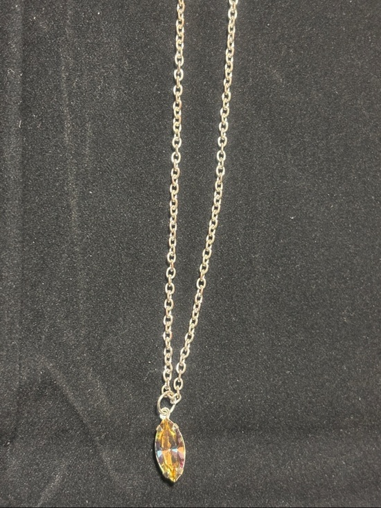Hand Crafted Jewelry - Hand Crafted Gold-Tone Chain Necklace with Iridescent Marquise Crystal